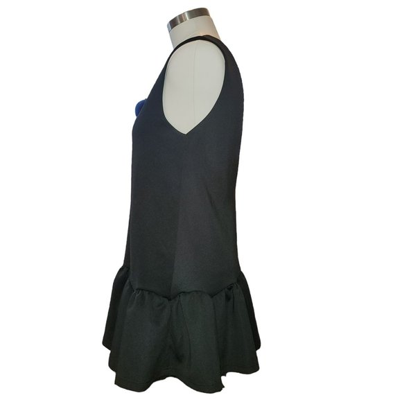 Black Mini Dress Deep V Scalloped Ruffled Edge Size 12 Jj3397 - Picture 8 of 9